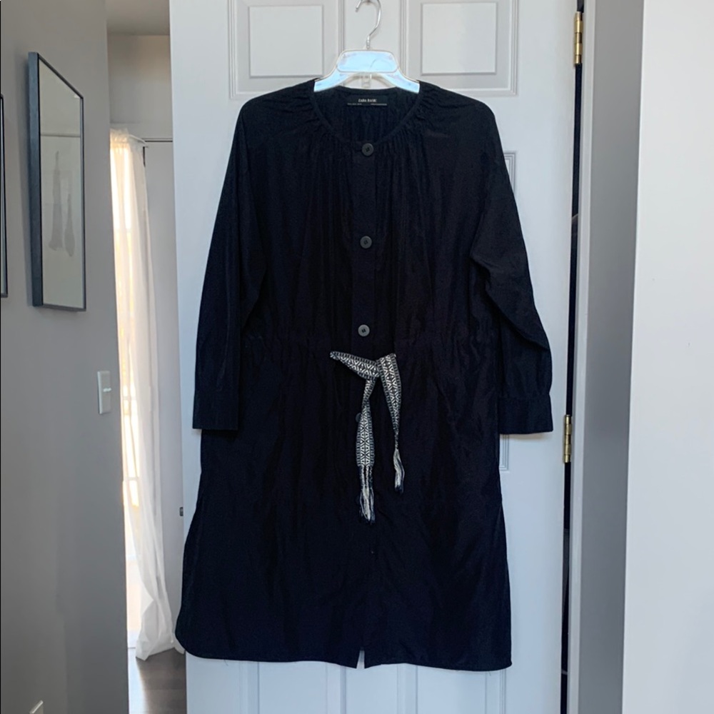 Zara Black Long Sleeve Crew Neck Dress